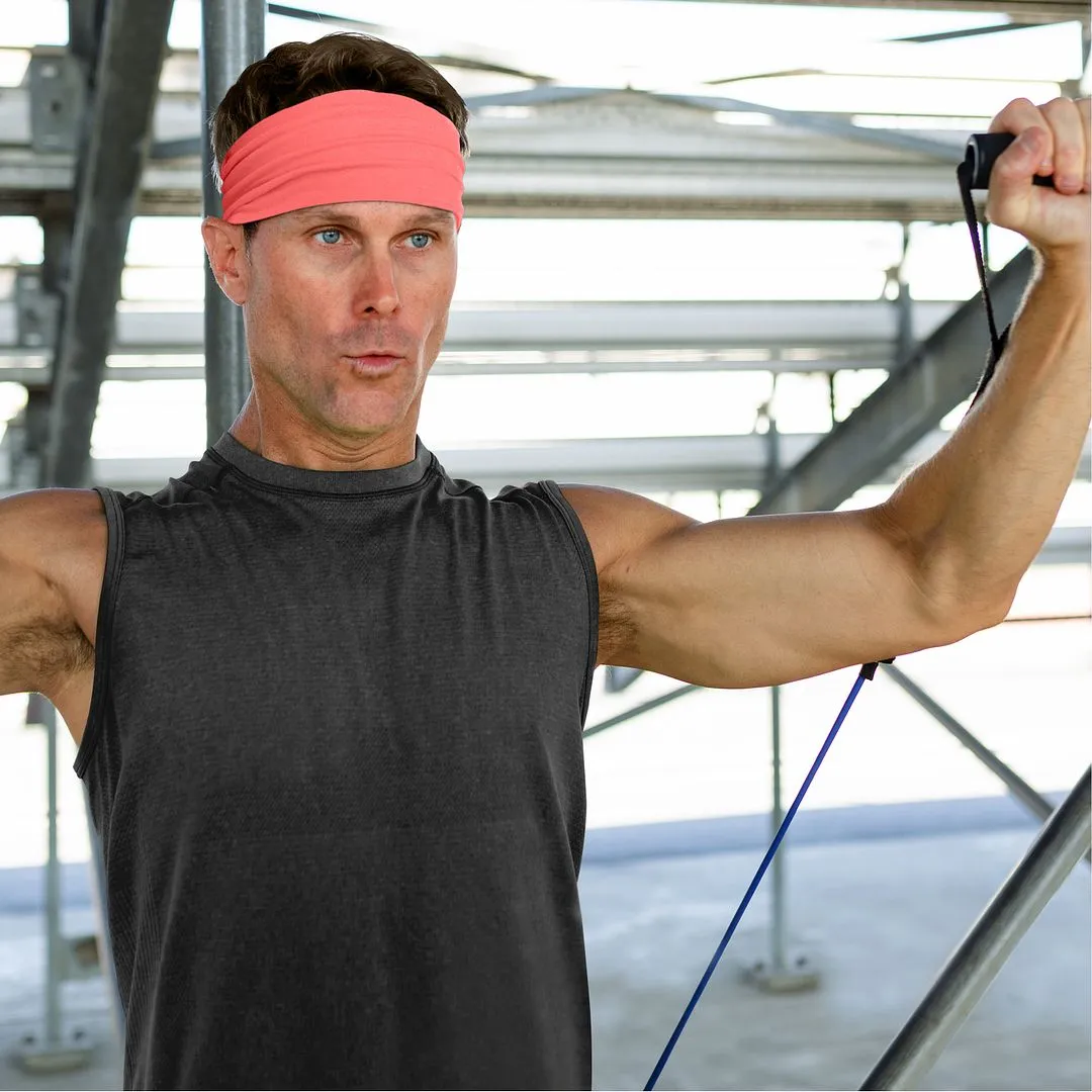 Men's Headbands Cotton Jersey 5" Wide Sports Fitness Yoga Made in the USA Coral