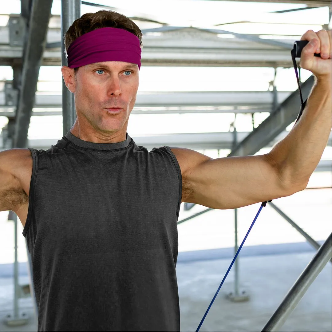 Men's Headbands Cotton Jersey 5" Wide Sports Fitness Yoga Made in the USA Magenta