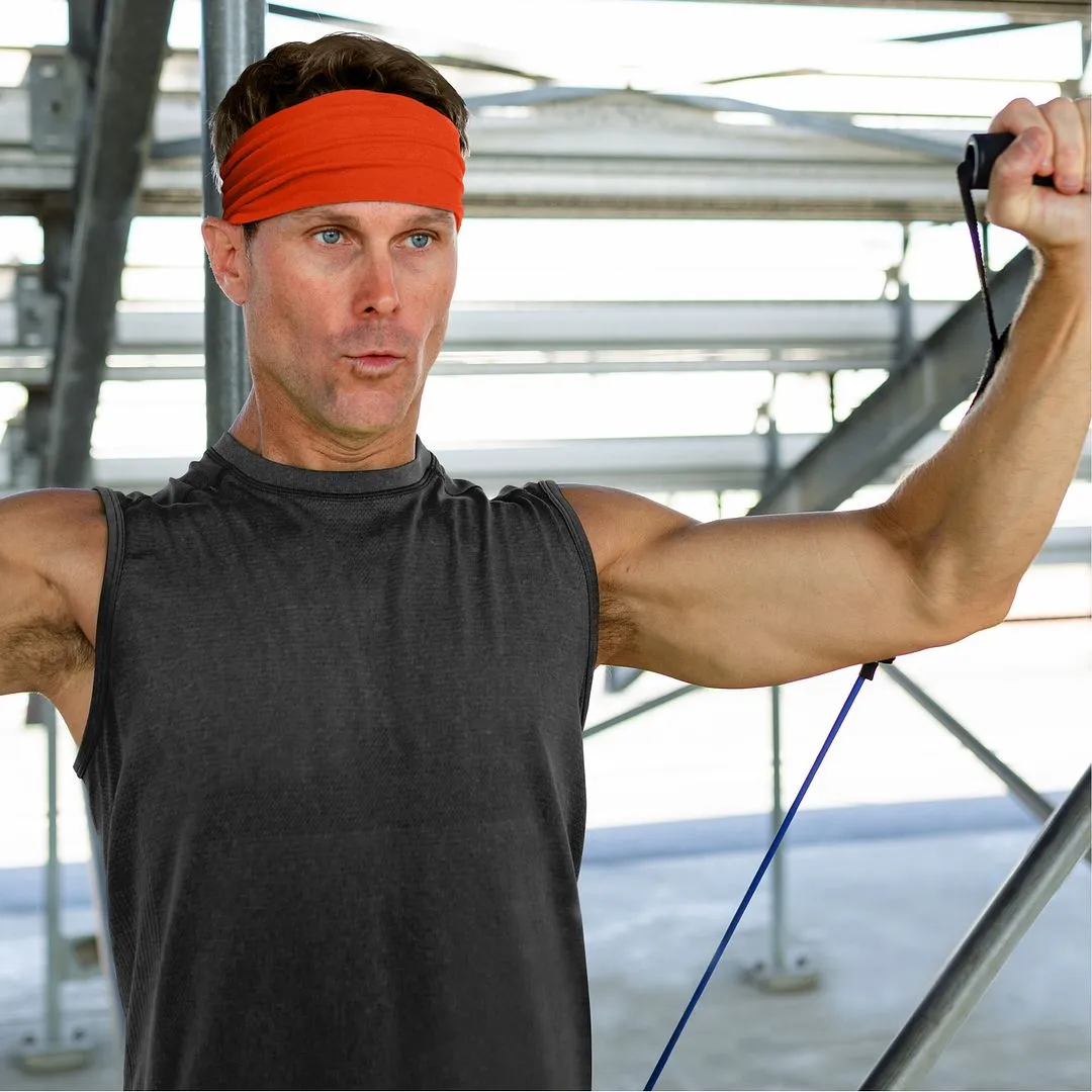 Men's Headbands Cotton Jersey 5" Wide Sports Fitness Yoga Made in the USA Orange