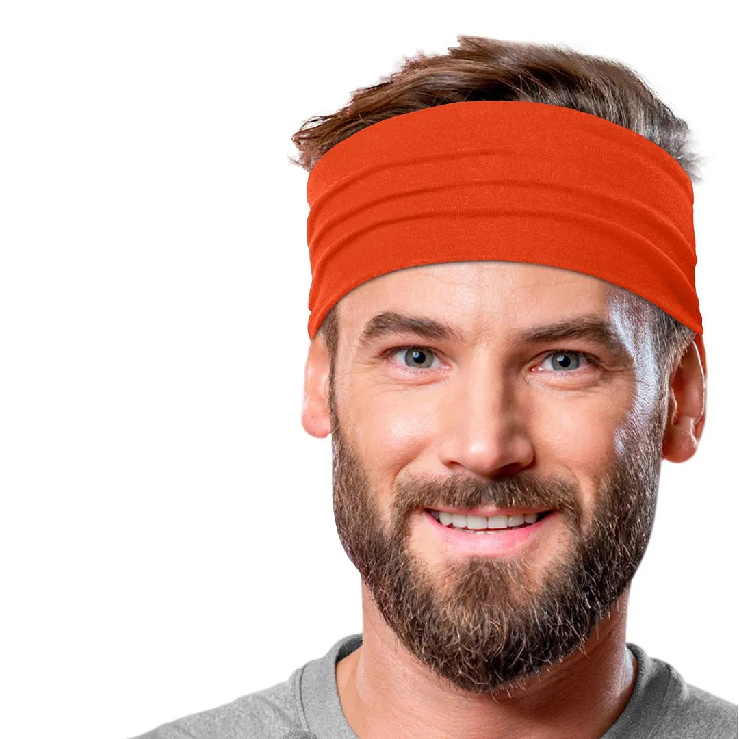 Men's Headbands Cotton Jersey 5" Wide Sports Fitness Yoga Made in the USA Orange