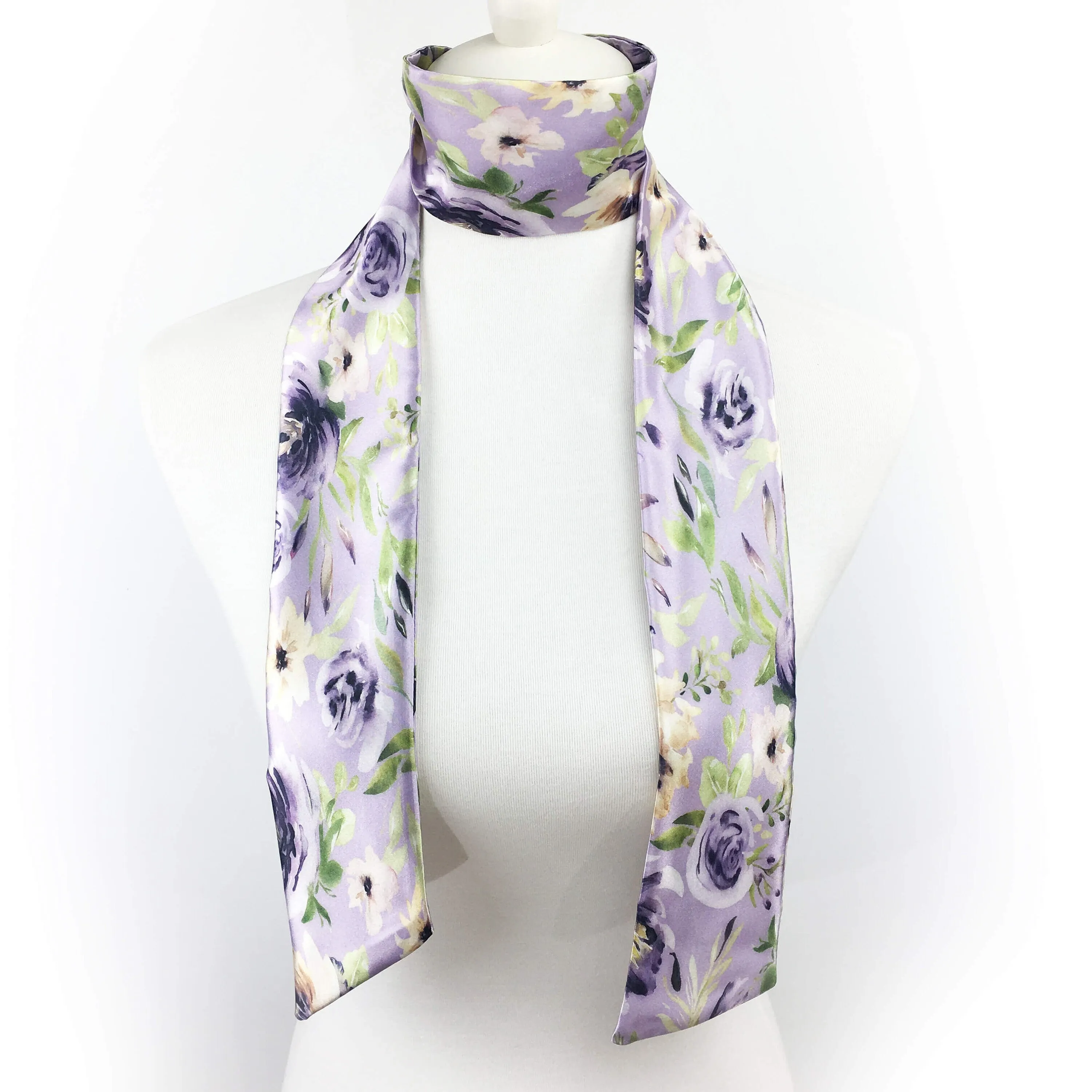 Mixed Watercolor Lavender,Skinny Scarf,Woman Scarf,All season scarf,LightweightScarf,ladies scarf,artist scarf,painted scarf,satin tie scarf