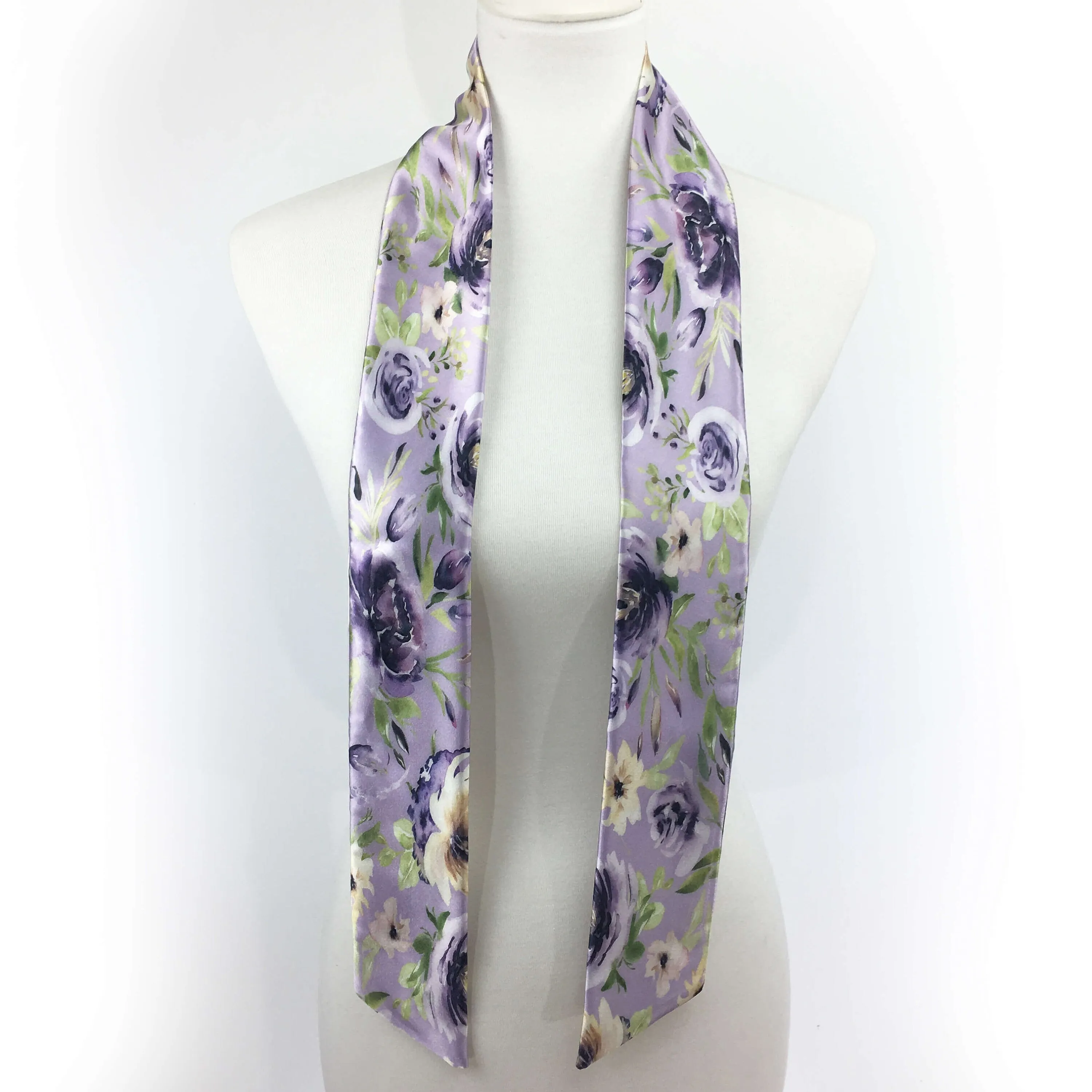 Mixed Watercolor Lavender,Skinny Scarf,Woman Scarf,All season scarf,LightweightScarf,ladies scarf,artist scarf,painted scarf,satin tie scarf