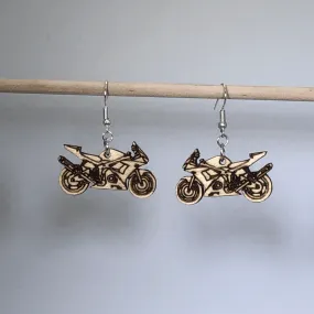 Motorcycle Wooden Dangle Earrings by Cate's Concepts, LLC