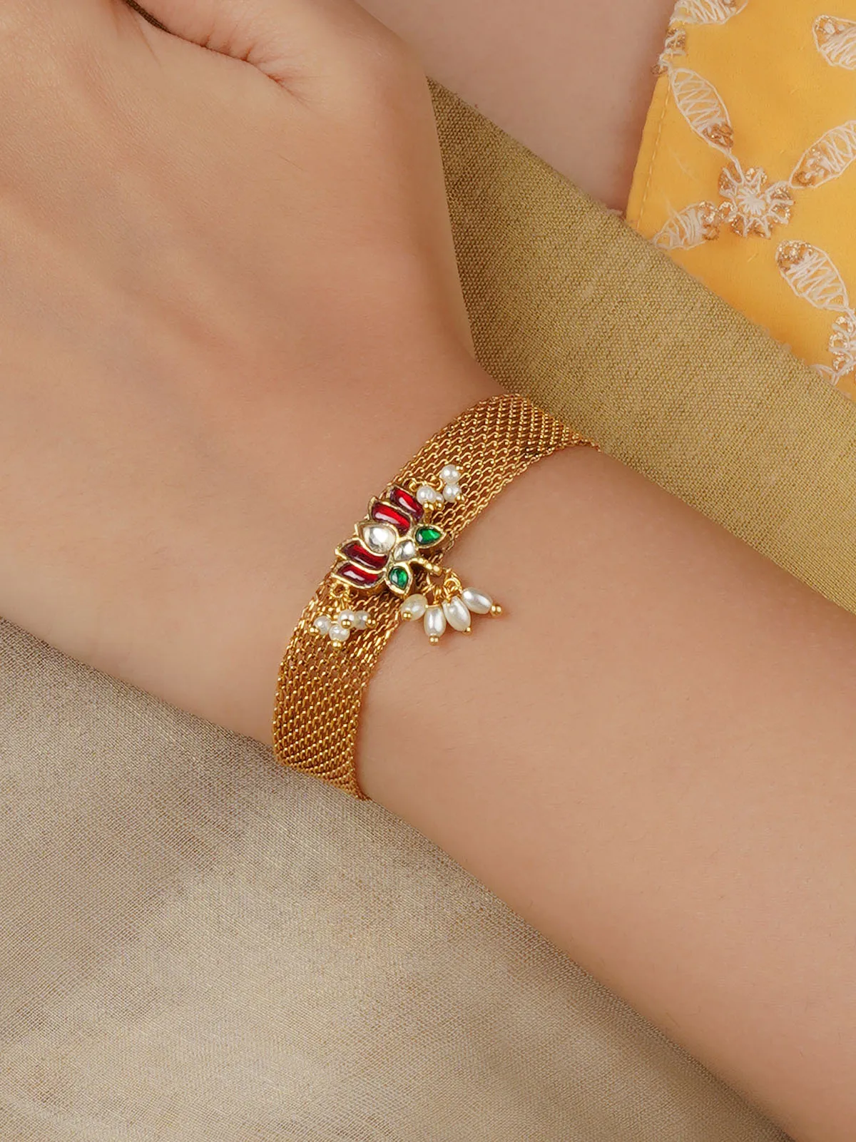 Multicolor Gold Plated Jadau Kundan Bracelet - MHP261M