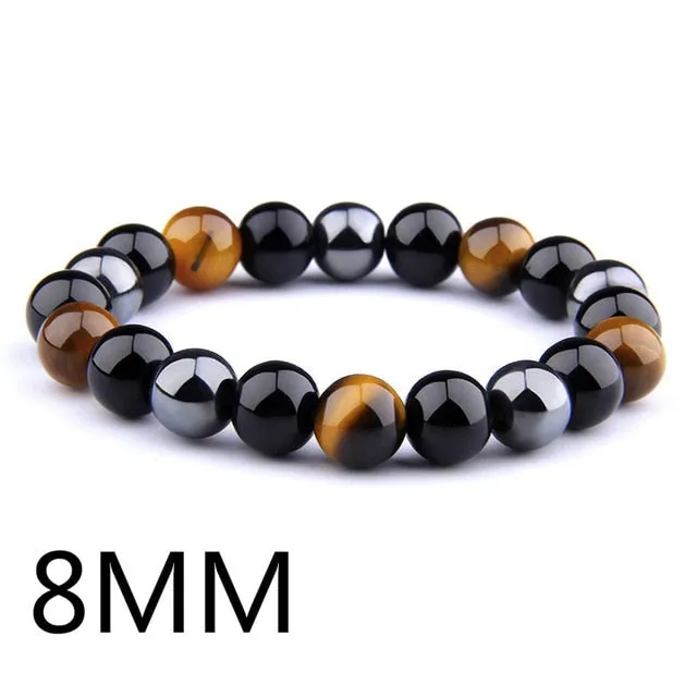 Natural Black Obsidian Hematite Tiger Eye Beaded Unisex Bracelets