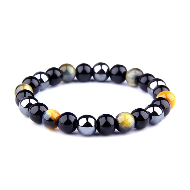 Natural Black Obsidian Hematite Tiger Eye Beaded Unisex Bracelets