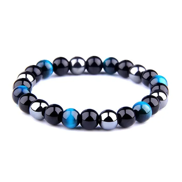 Natural Black Obsidian Hematite Tiger Eye Beaded Unisex Bracelets