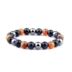 Natural Black Obsidian Hematite Tiger Eye Beaded Unisex Bracelets