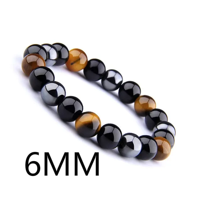 Natural Black Obsidian Hematite Tiger Eye Beaded Unisex Bracelets