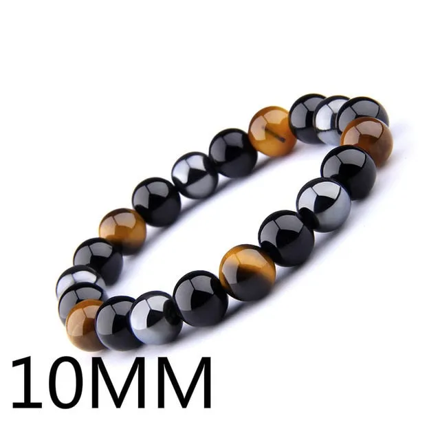 Natural Black Obsidian Hematite Tiger Eye Beaded Unisex Bracelets