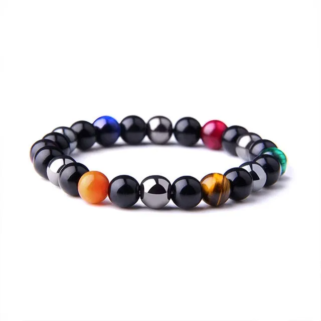 Natural Black Obsidian Hematite Tiger Eye Beaded Unisex Bracelets