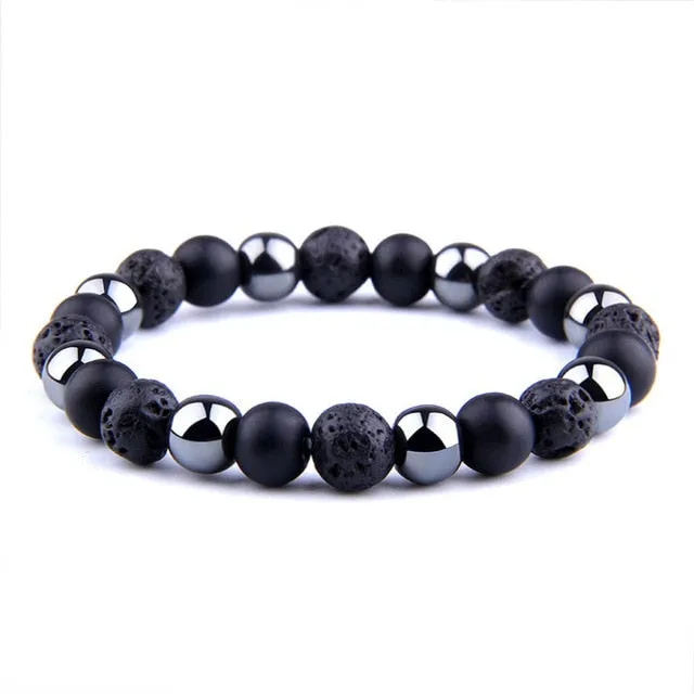 Natural Black Obsidian Hematite Tiger Eye Beaded Unisex Bracelets