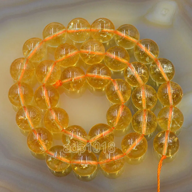 Natural Citrine Quartz Gemstone Round Loose Beads on a 15.5" Strand