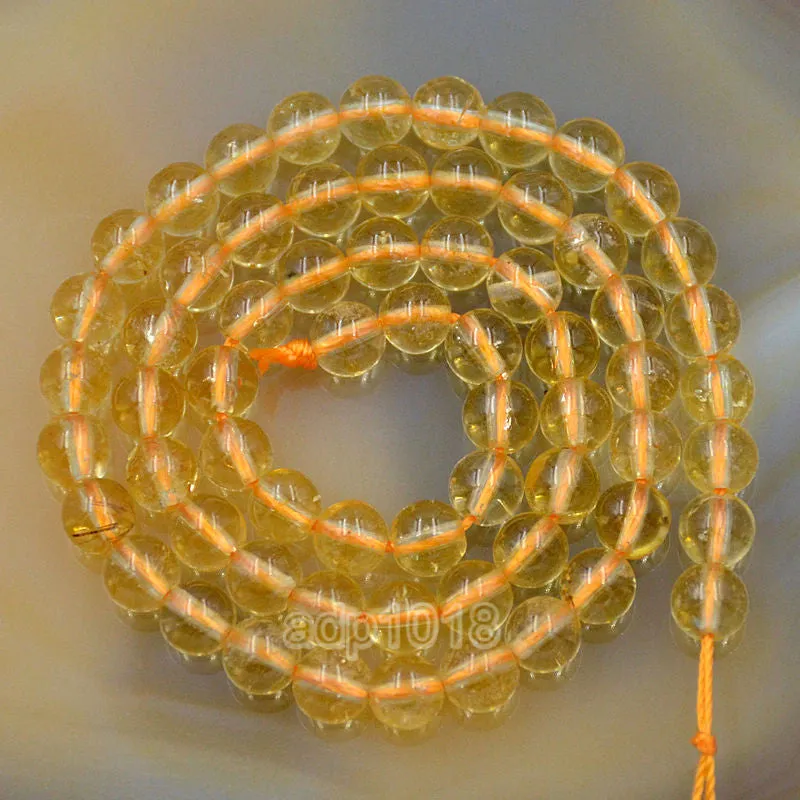 Natural Citrine Quartz Gemstone Round Loose Beads on a 15.5" Strand