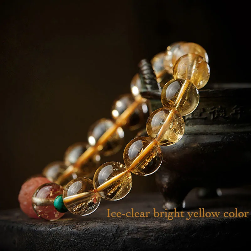 Natural Yellow Citrine Bracelet with South Red Agate Pixiu and Turquoise Beads