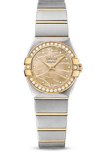 Omega Constellation Quartz Watch - 24 mm Steel And Yellow Gold Case - Diamond-Set Yellow Gold Bezel - Champagne Mother-Of-Pearl Diamond Dial - Steel Bracelet - 123.25.24.60.57.001