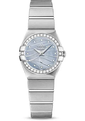 Omega Constellation Quartz Watch - 24 mm Steel Case - Diamond-Set Steel Bezel - Blue Mother-Of-Pearl Diamond Dial - 123.15.24.60.57.001