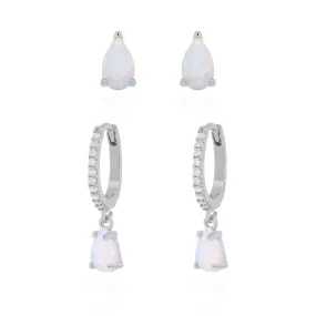 Opal Earring Gift Set | Huggie Hoops & Stud Earrings | 925 Sterling Silver