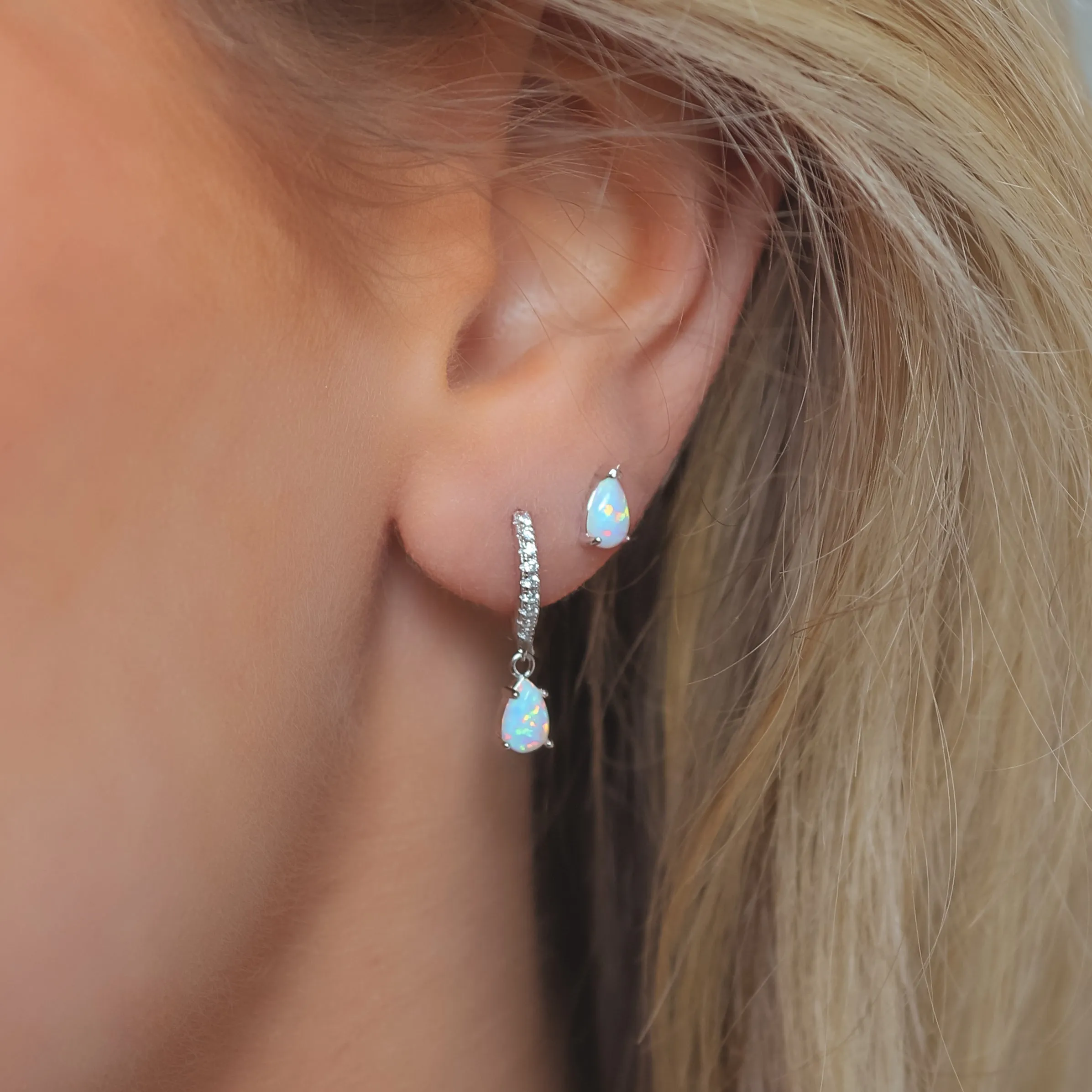 Opal Earring Gift Set | Huggie Hoops & Stud Earrings | 925 Sterling Silver