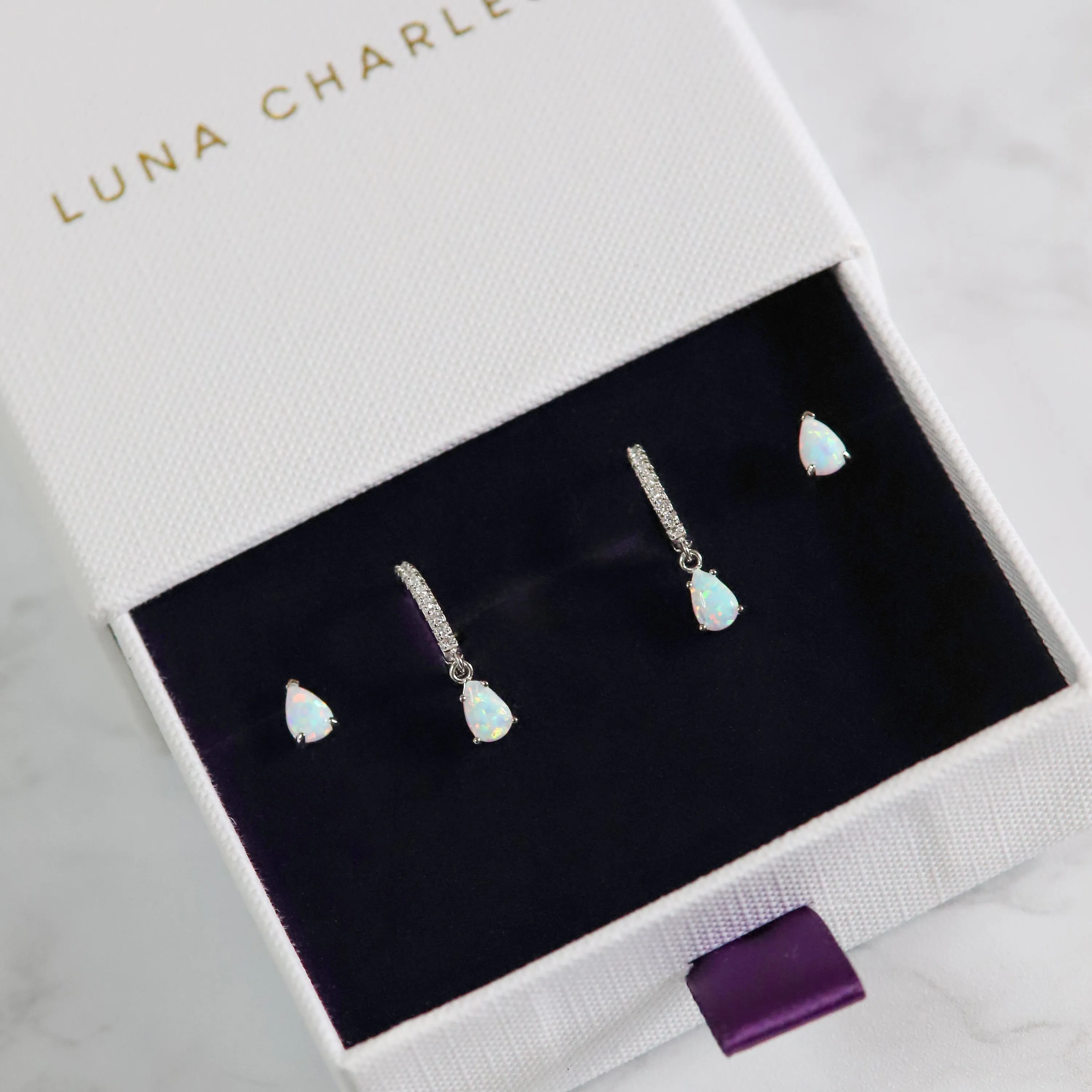 Opal Earring Gift Set | Huggie Hoops & Stud Earrings | 925 Sterling Silver