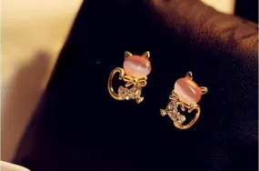 Opal Kitty Cat Earrings