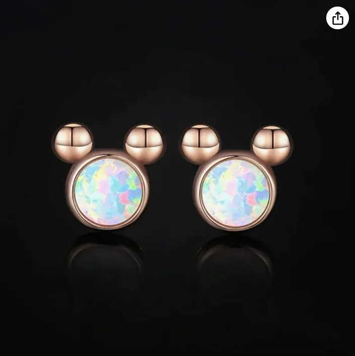 Opal Rose Gold Mouse Earrings Diamond Rat Earring Mouse Jewelry Womens Girls Teen Birthday Gift 925 Sterling Silver