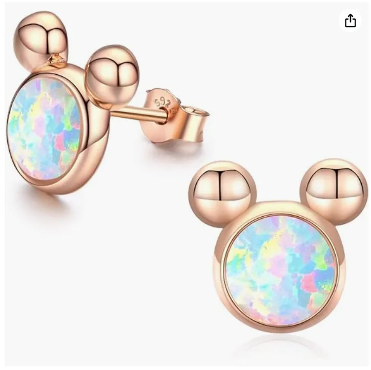 Opal Rose Gold Mouse Earrings Diamond Rat Earring Mouse Jewelry Womens Girls Teen Birthday Gift 925 Sterling Silver