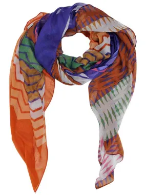 Orange Multicolor Chevron Print Scarf