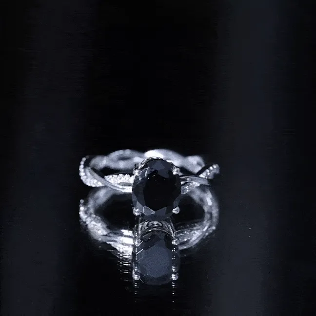 Oval Cut Solitaire Created Black Diamond Braided Engagement Ring with Diamond