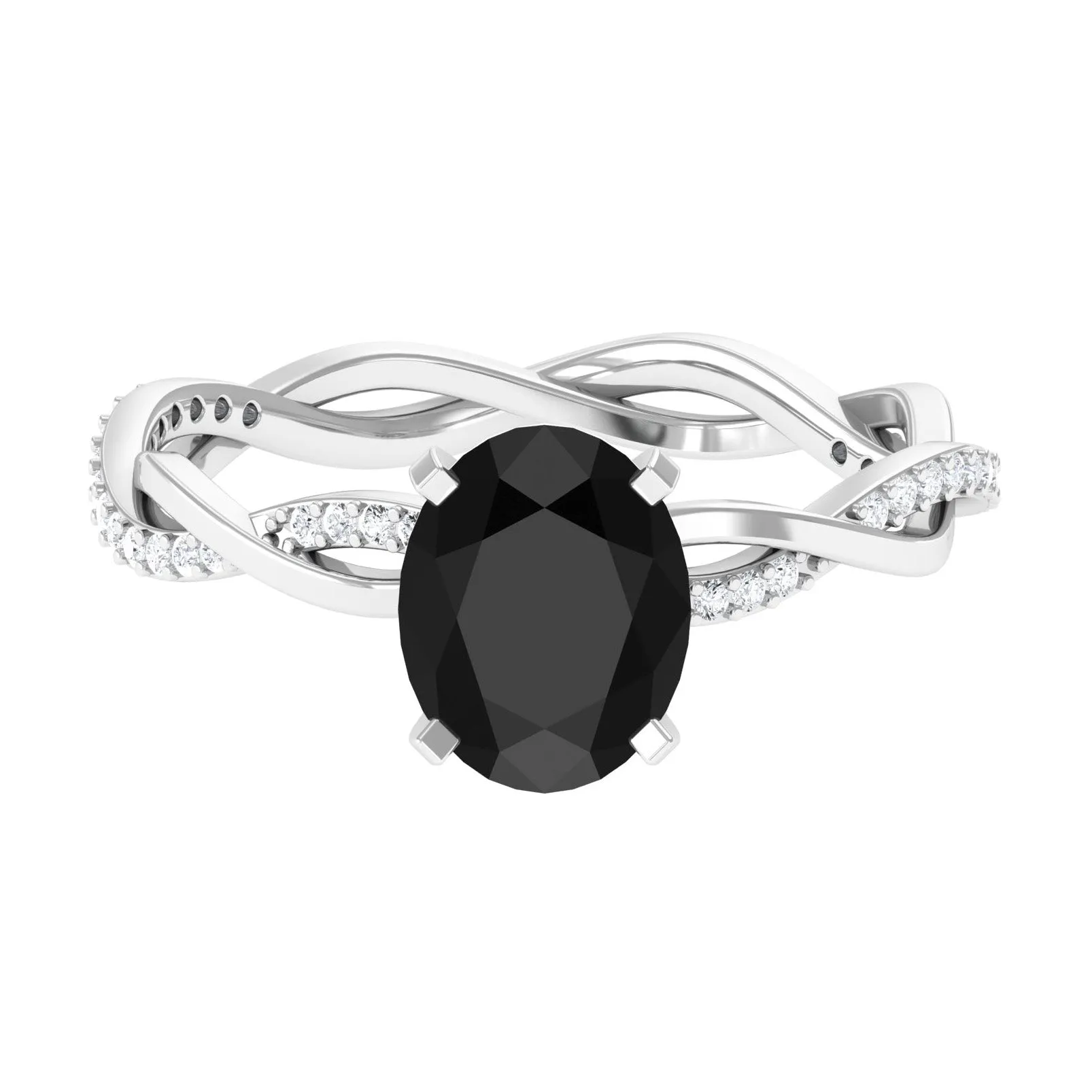 Oval Cut Solitaire Created Black Diamond Braided Engagement Ring with Diamond