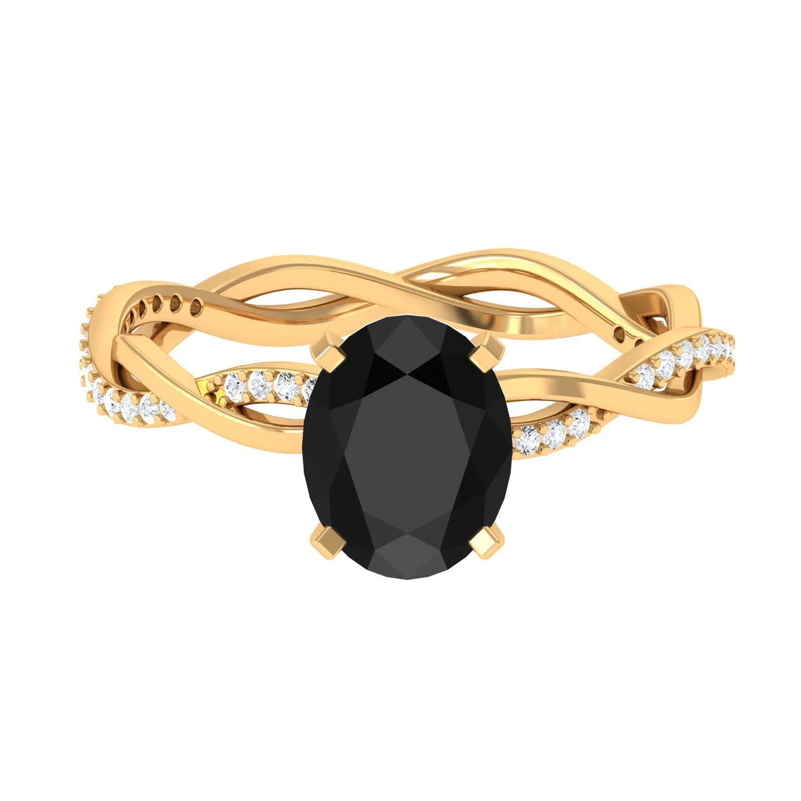 Oval Cut Solitaire Created Black Diamond Braided Engagement Ring with Diamond