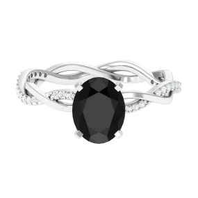 Oval Cut Solitaire Created Black Diamond Braided Engagement Ring with Diamond