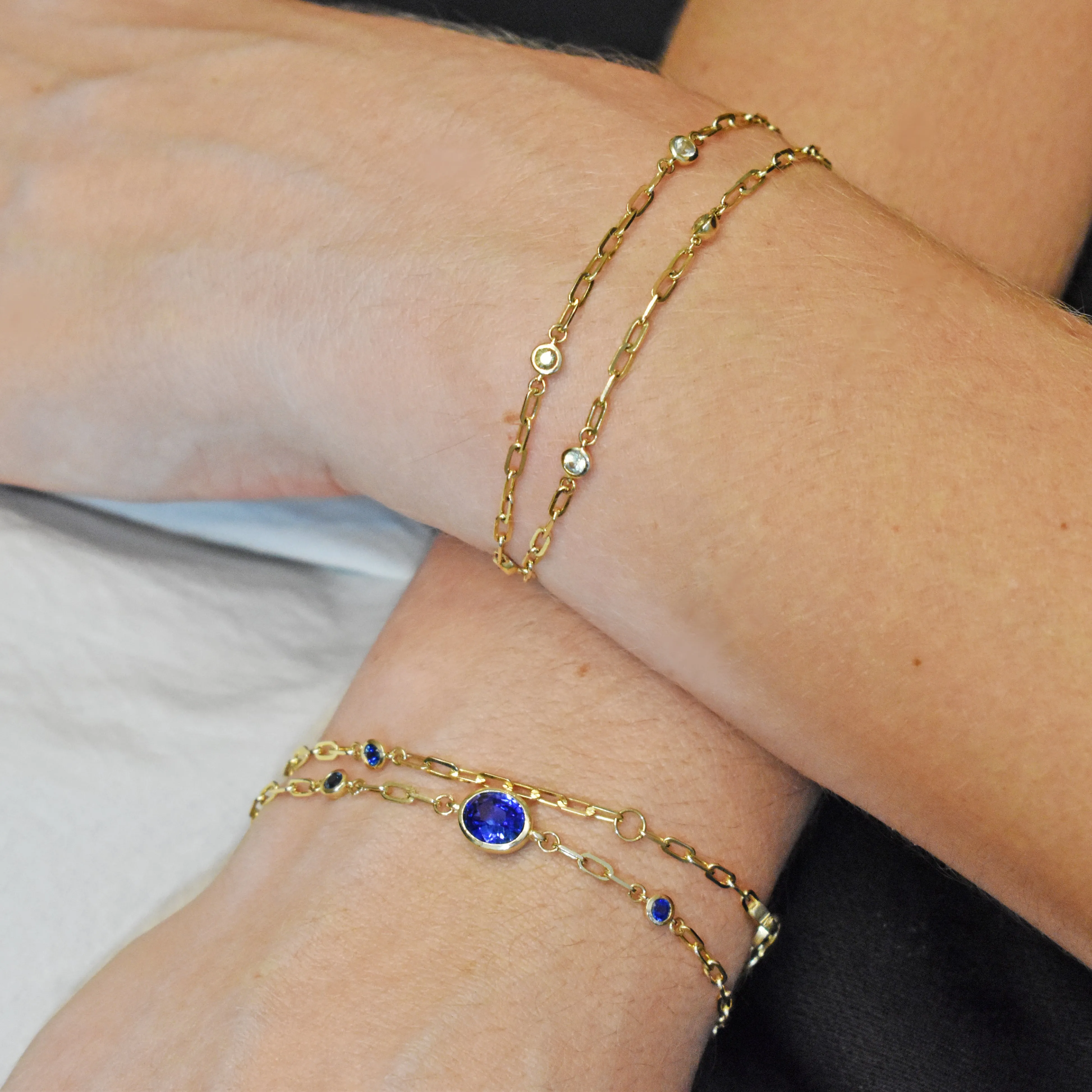 Paperclip Bracelet In Yellow Gold With Sapphires