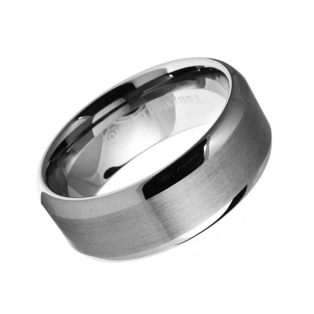 Paris Jewelry Tungsten Silver Brushed Ring Wedding Band 8mm For Unisex (Size 7 - 12)