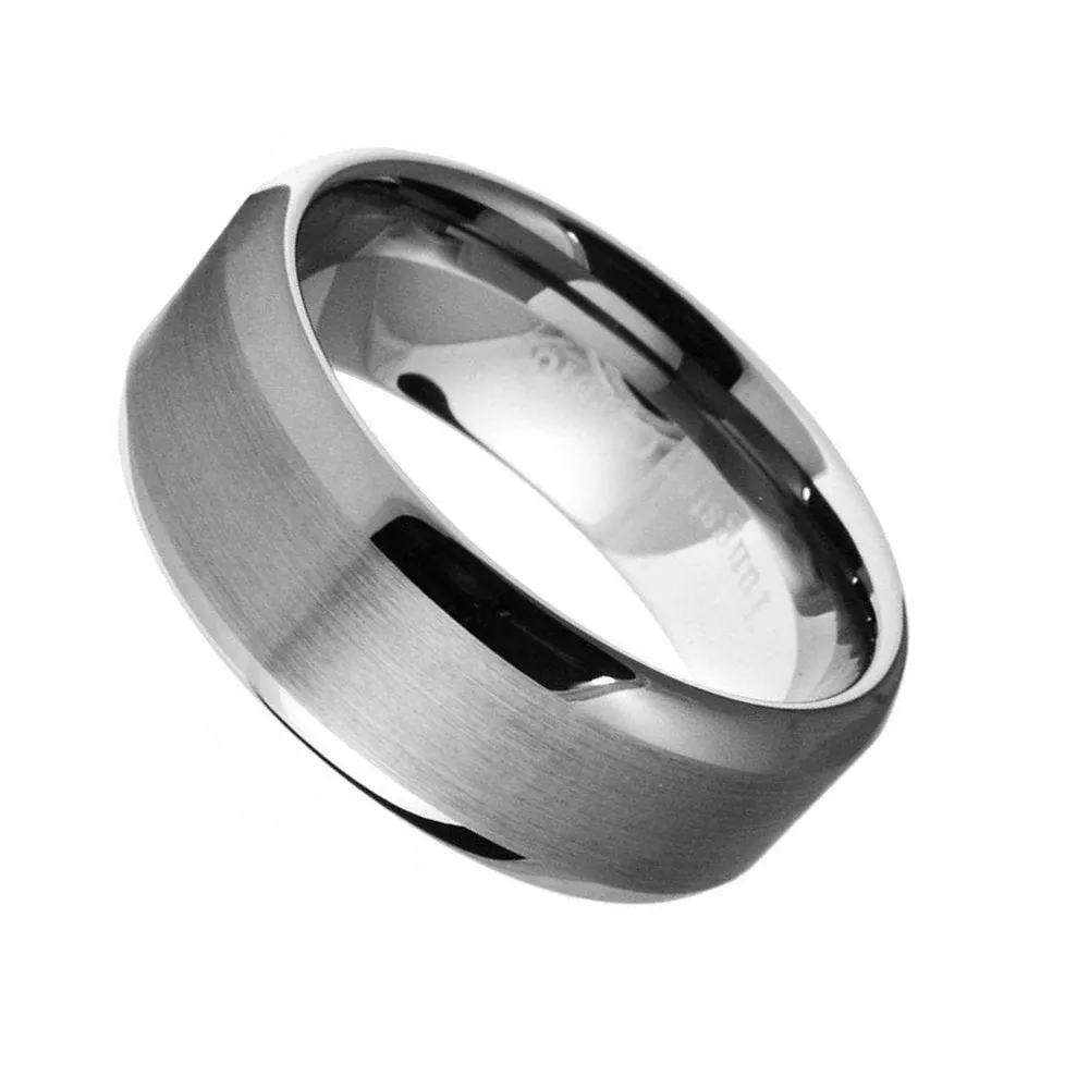 Paris Jewelry Tungsten Silver Brushed Ring Wedding Band 8mm For Unisex (Size 7 - 12)