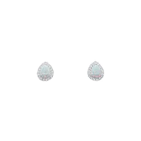 Pear Shaped Surround Stud Earrings with Synthetic White Opal and Cubic Zirconia in Sterling Silver