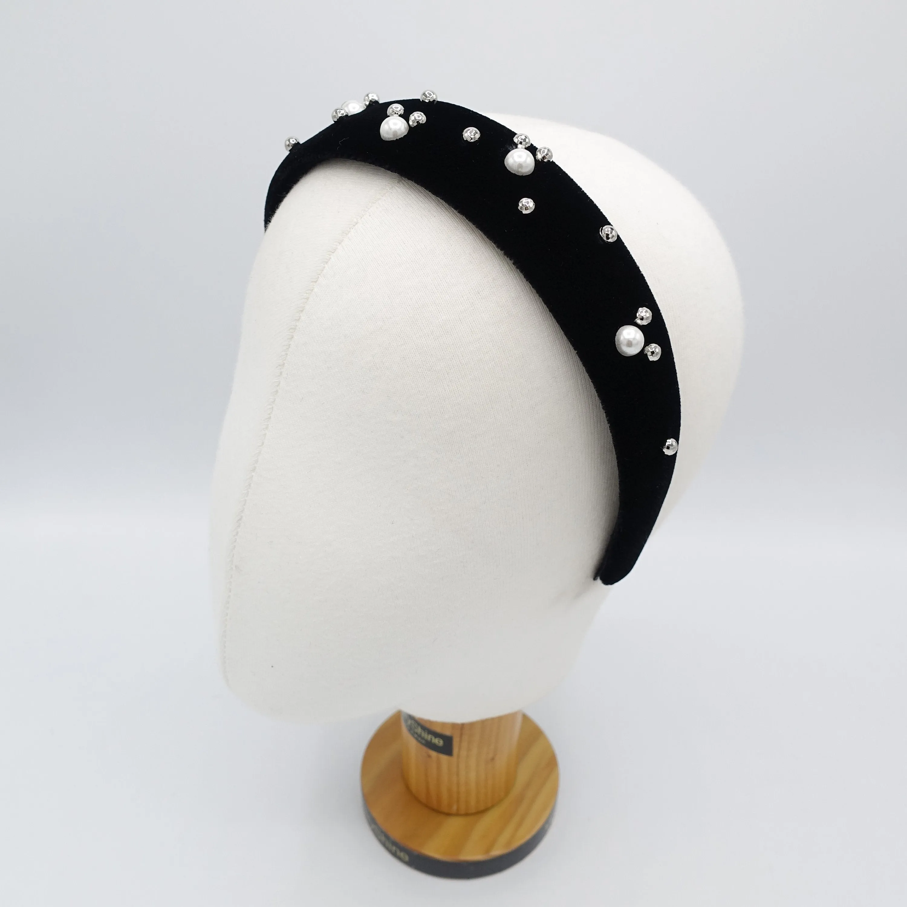 pearl luxury double velvet black fashion headband women hairband