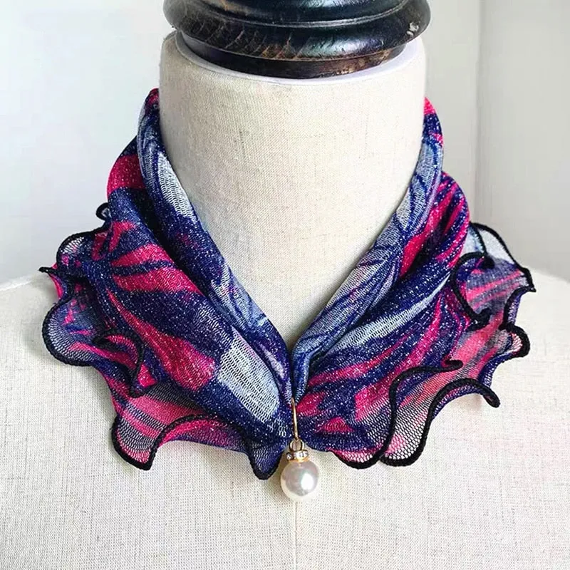 Pearl Pendant Scarf Necklace Vintage Leopard Pattern Dot Printing Scarf Trendy Crimping Elastic Women All-Match Scarves