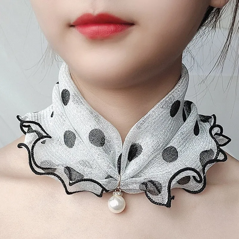 Pearl Pendant Scarf Necklace Vintage Leopard Pattern Dot Printing Scarf Trendy Crimping Elastic Women All-Match Scarves