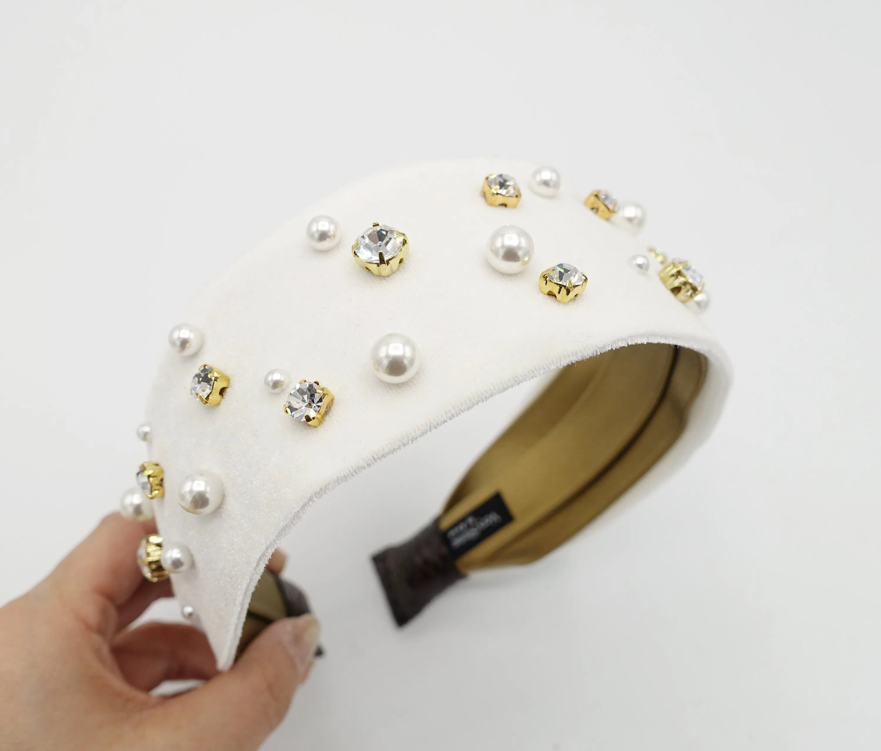 pearl rhinestone flat velvet headband embellished hairband for women