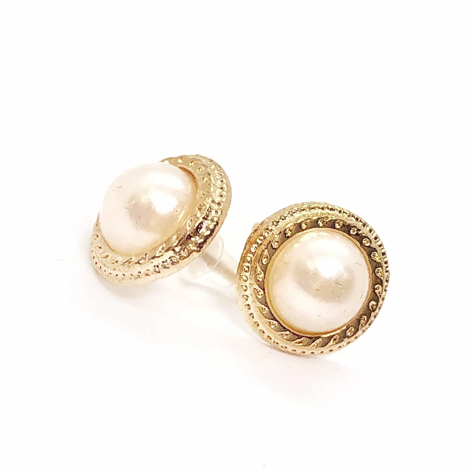 Pearlescence Gold Halo Stud Earrings