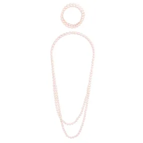 Pink Pearl Strand Long Bracelet Necklace Set