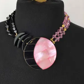 Pink/Black Vintage style Pendant Beaded Necklace