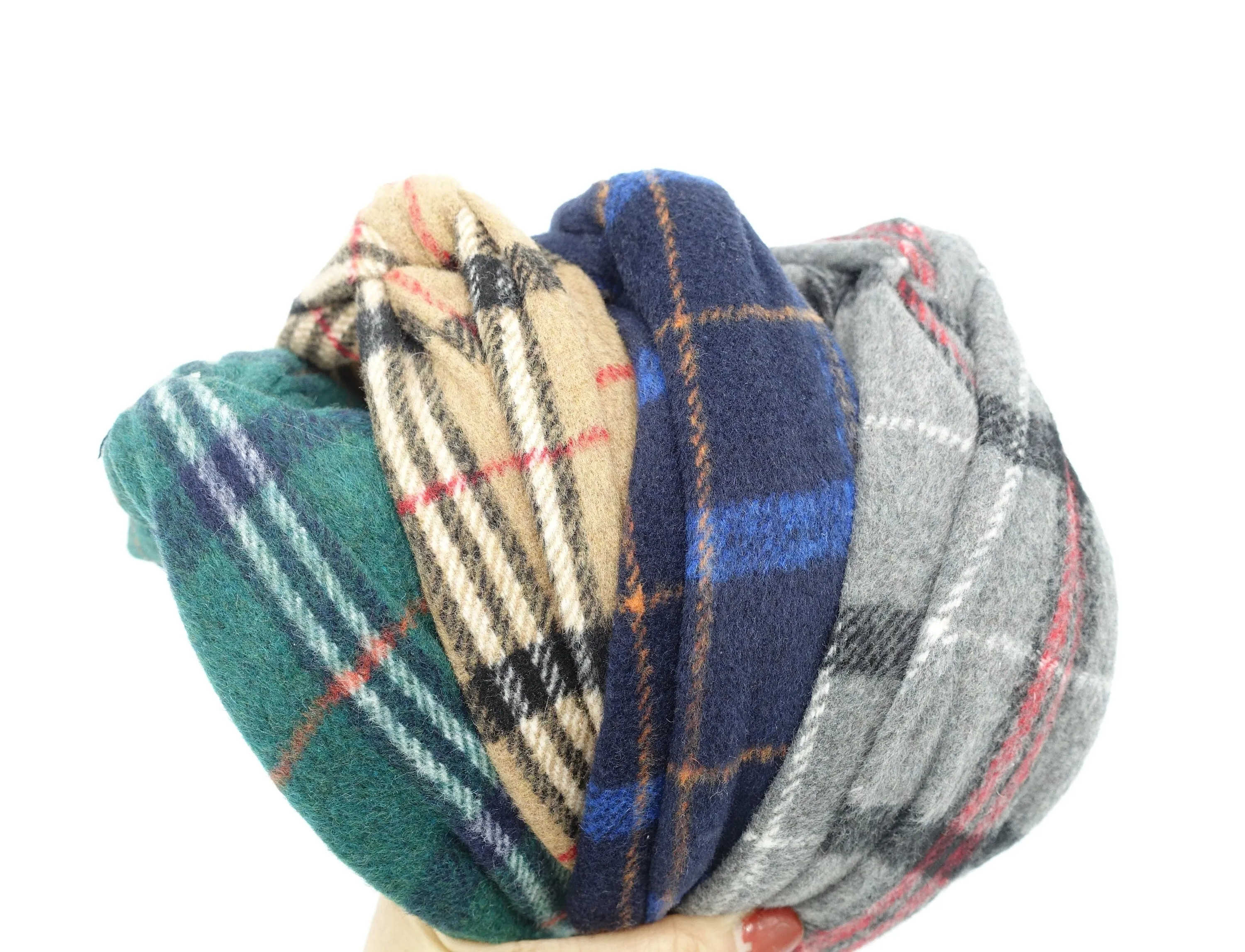 plaid check woolen headband cross twist hairband Fall Winter hair accessory for women