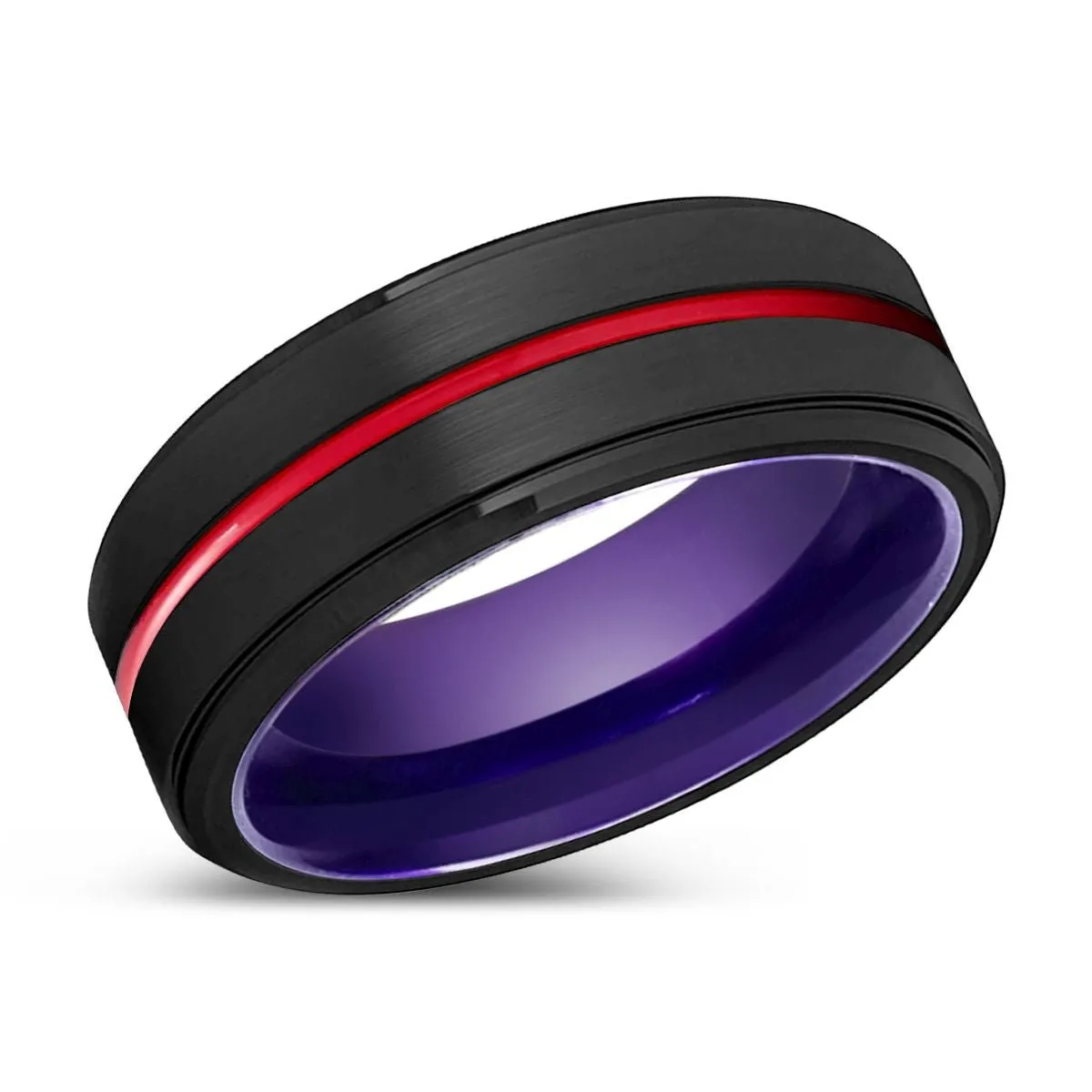 PUREBORN | Purple Ring, Black Tungsten Ring, Red Groove, Stepped Edge