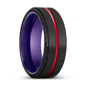 PUREBORN | Purple Ring, Black Tungsten Ring, Red Groove, Stepped Edge