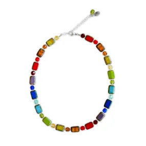 Rainbow Beaded Choker Necklace with Crystals