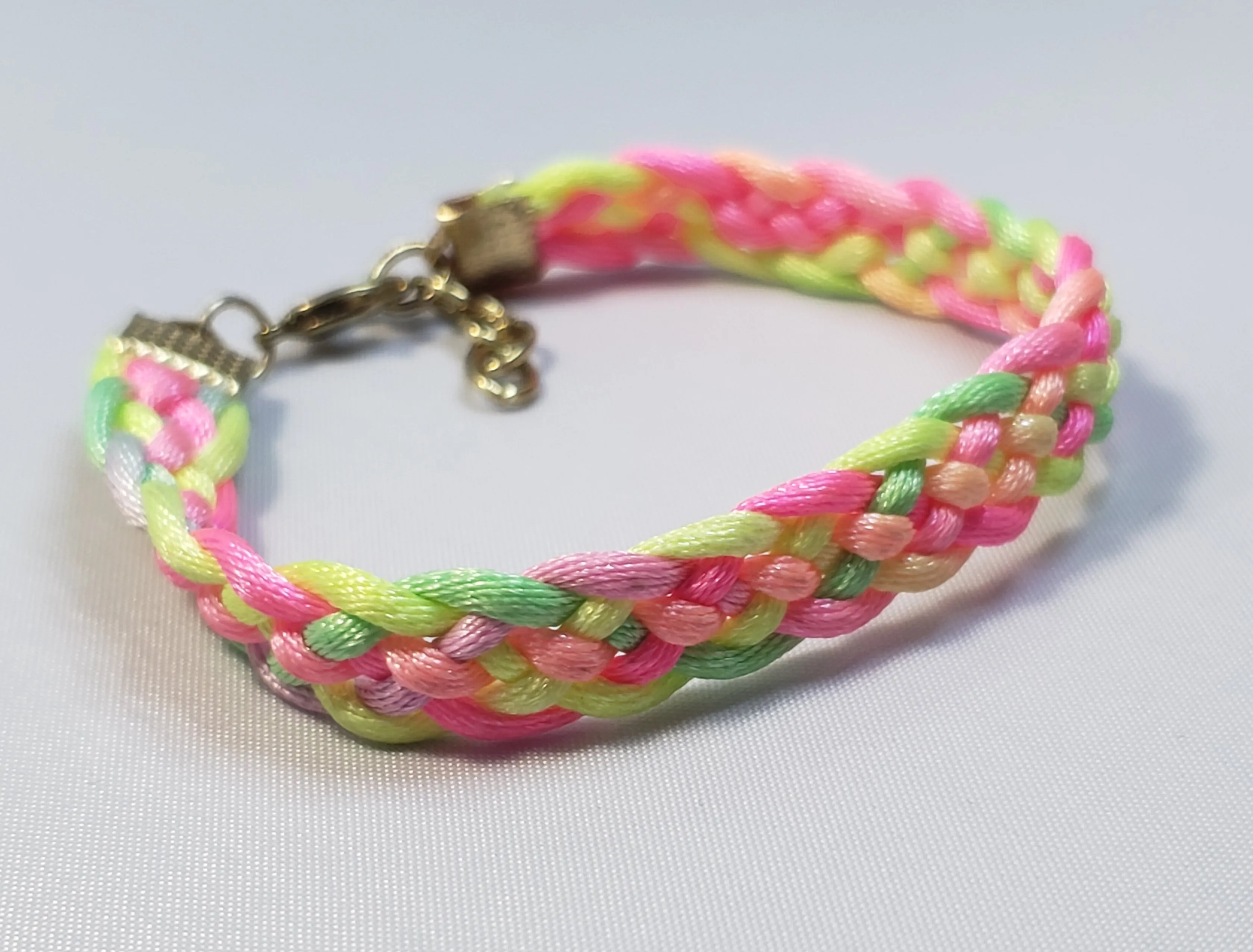 Rainbow / Multi Color Nylon Bracelet, Adjustable 6.75"-7.5" with Gold Tone Chain & Clasp