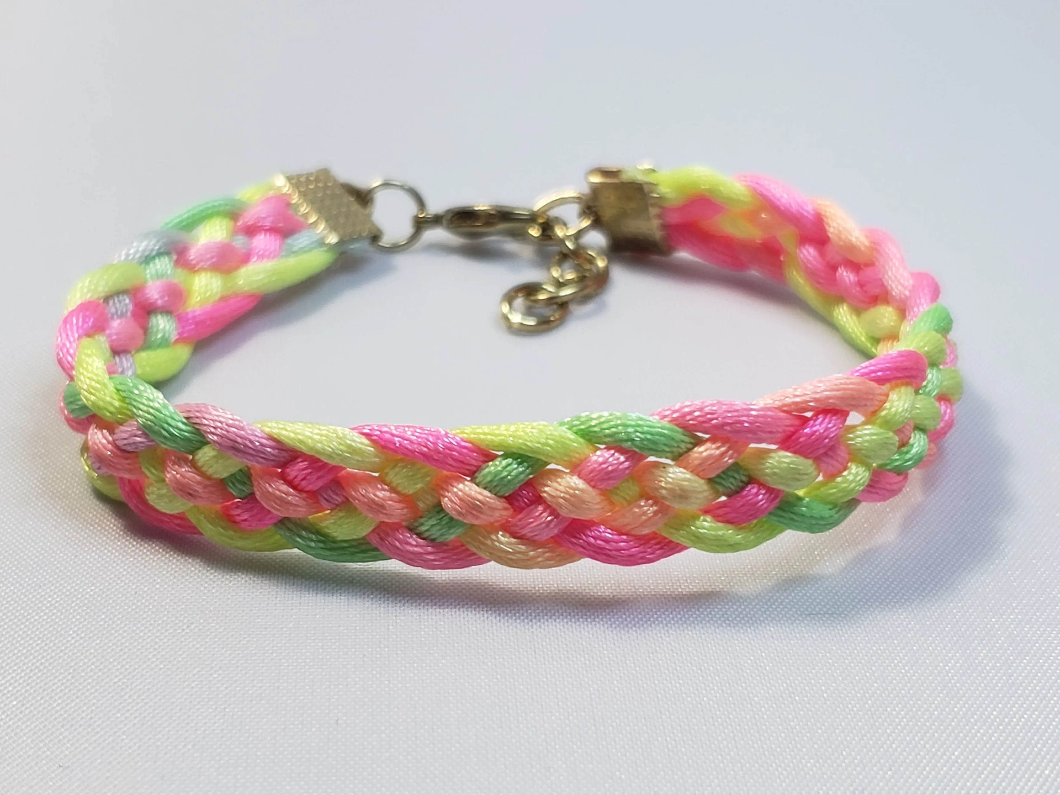 Rainbow / Multi Color Nylon Bracelet, Adjustable 6.75"-7.5" with Gold Tone Chain & Clasp