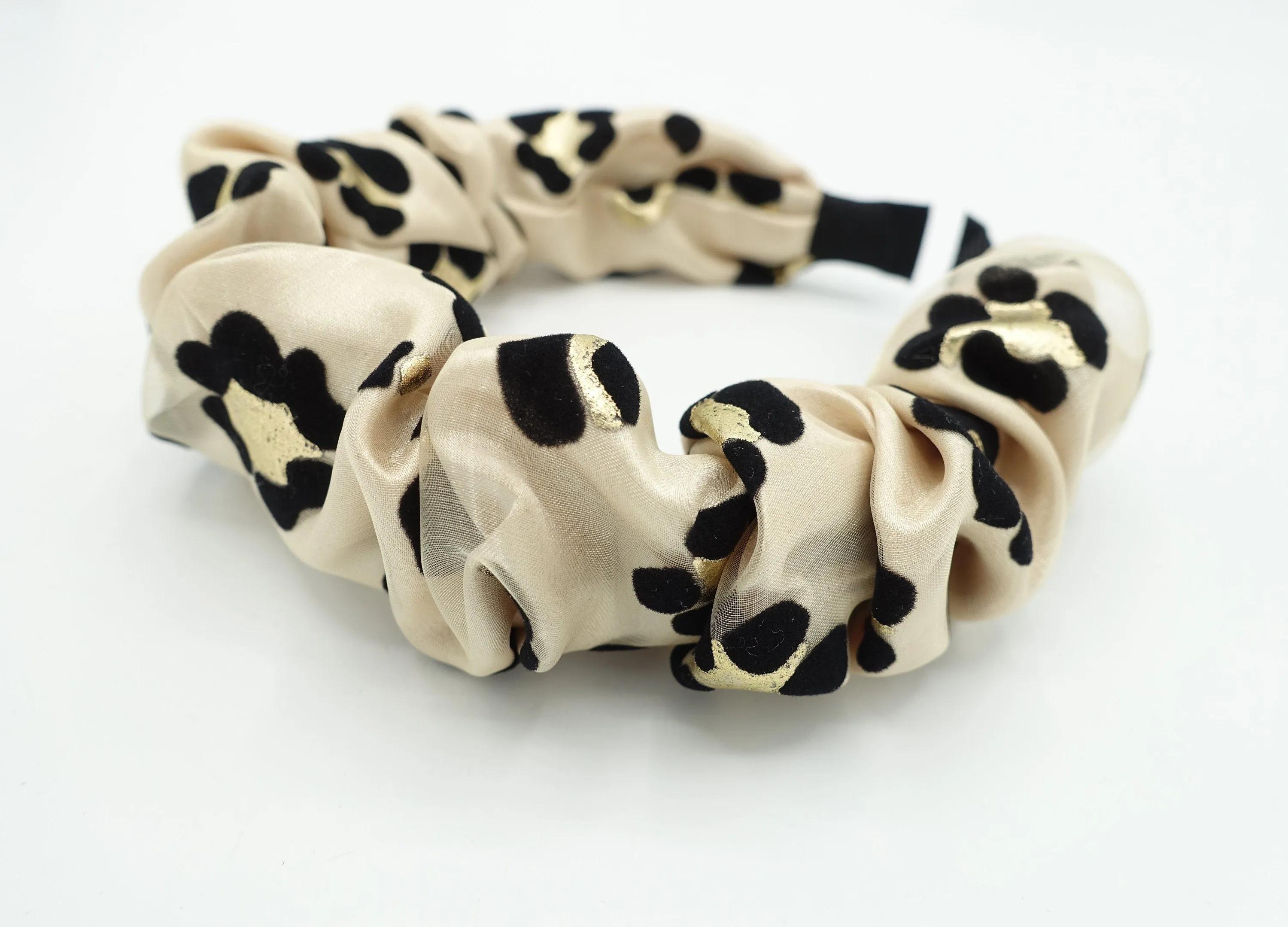 satin layered golden leopard headband organza pleated hairband women hair accessory